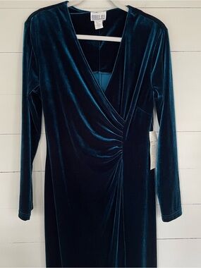 Robbie Bee Deep Teal Velour Wrap Long Dress Size 16